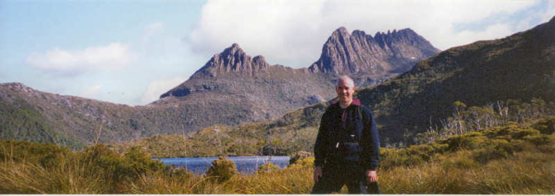 Tony with Cradle Mt and Dove Lake