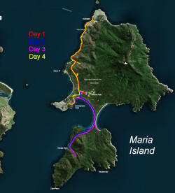 Map of Route on Maria Island