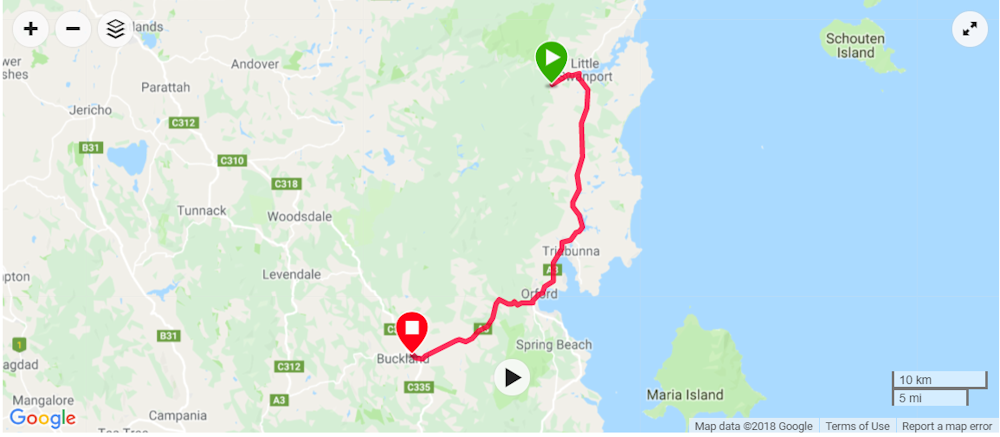 Map Little Swanport to Buckland