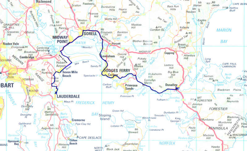 Map - Lauderdale to Dunalley